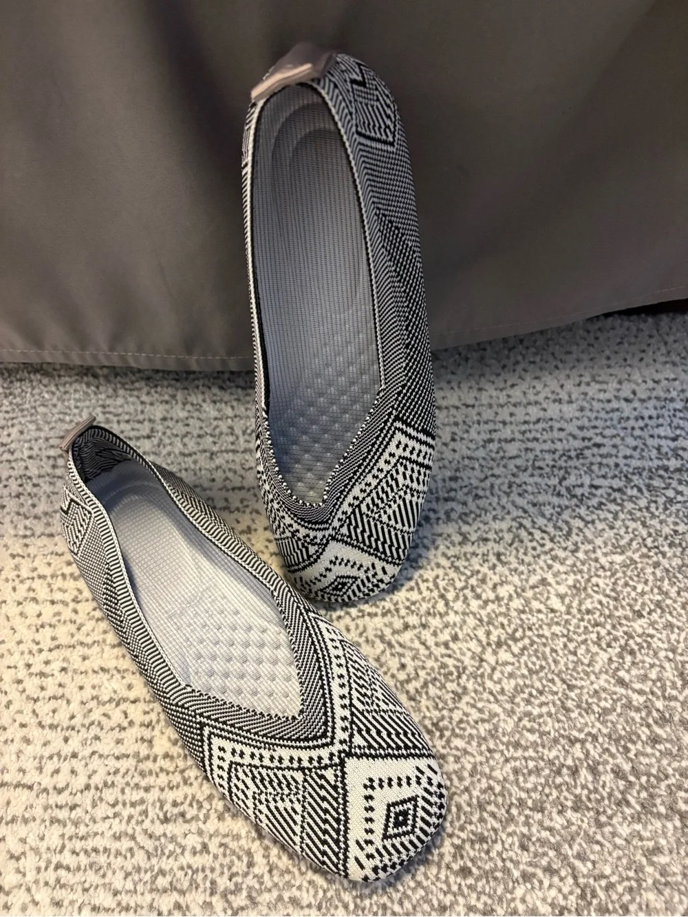 Black & Cream Geometric Canvas Slip-On Flats